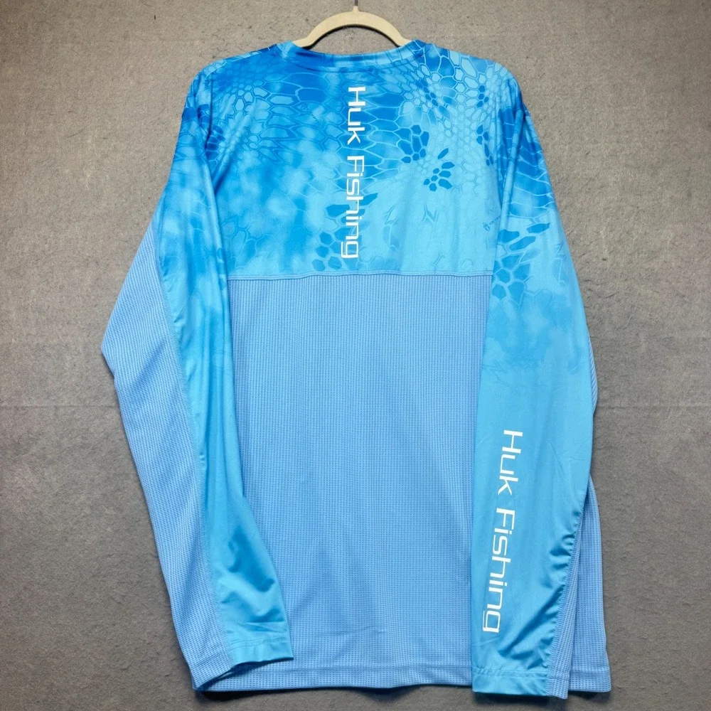 Huk Mens XL Blue Kryptek Camo Long Sleeve Performance Fishing Shirt Mesh Back